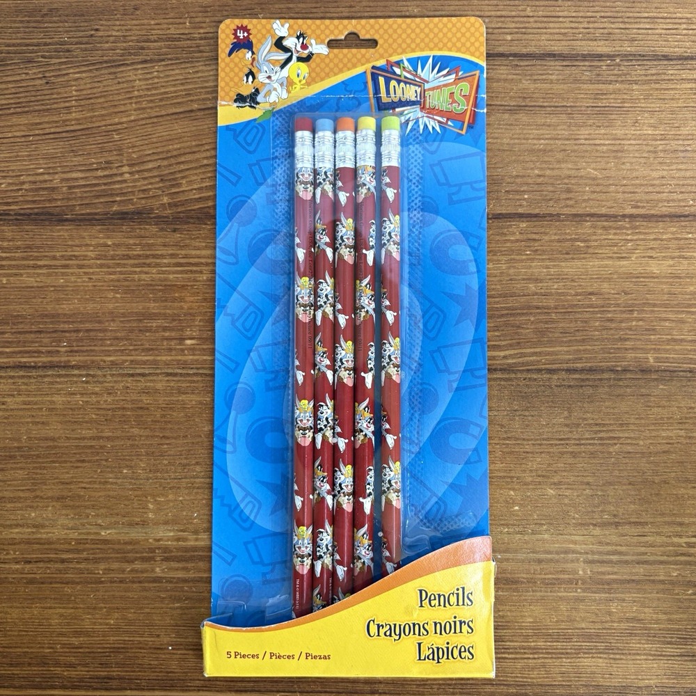 2011 Looney Tunes 5-Pack Cartoon Pencils Taz, Pepe, Bugs Bunny, Sylvester Red